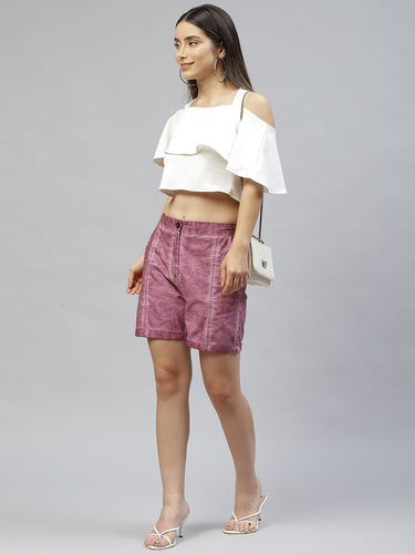 Women Purple Dyed Cotton Shorts - RueCollections